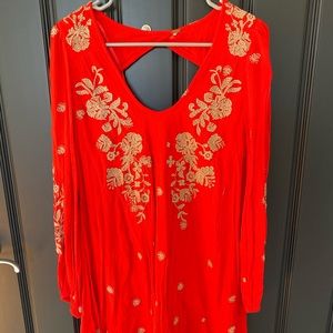 Free People, Embroidered red dress, flowy.